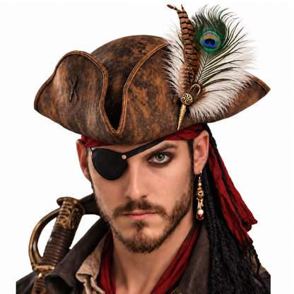 Faux Leather Pirate Tricorn Hat