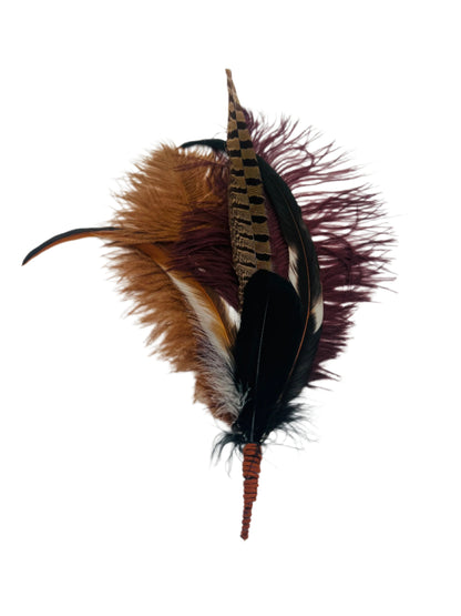 Feather view of a flat-front pirate hat made from weathered faux leather, featuring a classic tricorn shape and detailed stitching. Ideal for pirate costumes, cosplay, and themed events.