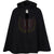 Front view of a black hooded medieval children’s cloak made from high-quality faux wool polyester fabric. Features a full attached hood, a bell-shaped drape, and a faux pewter brooch closure. Perfect for Renaissance Faires, LARP events, and historical reenactments.