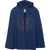 Front view of a blue hooded medieval children’s cloak made from high-quality faux wool polyester fabric. Features a full attached hood, a bell-shaped drape, and a faux pewter brooch closure. Perfect for Renaissance Faires, LARP events, and historical reenactments.