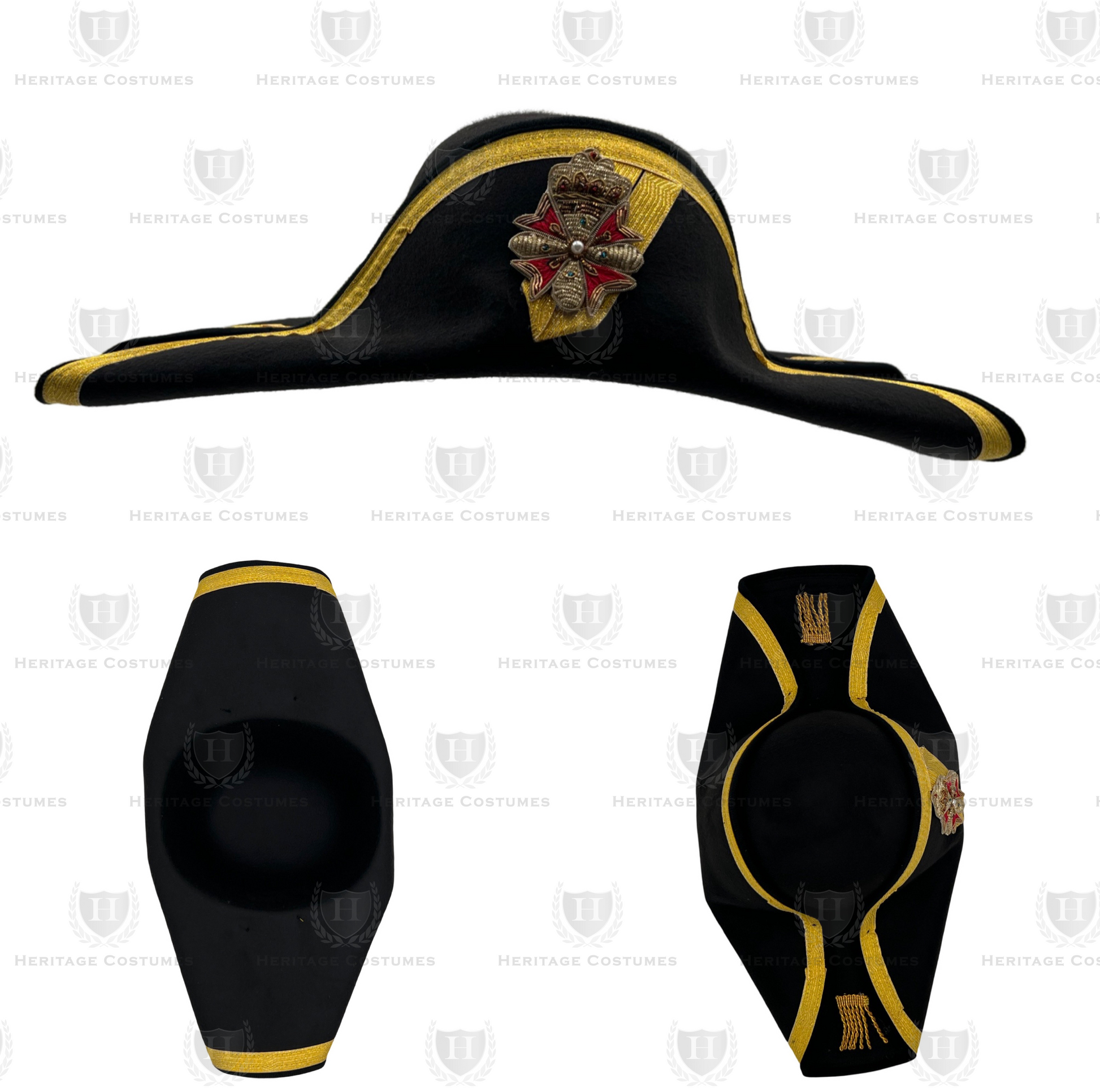 General Rochambeau Uniform Bicorn Hat – Historical military hat with a classic bicorn shape, perfect for Revolutionary War reenactments and period costumes.