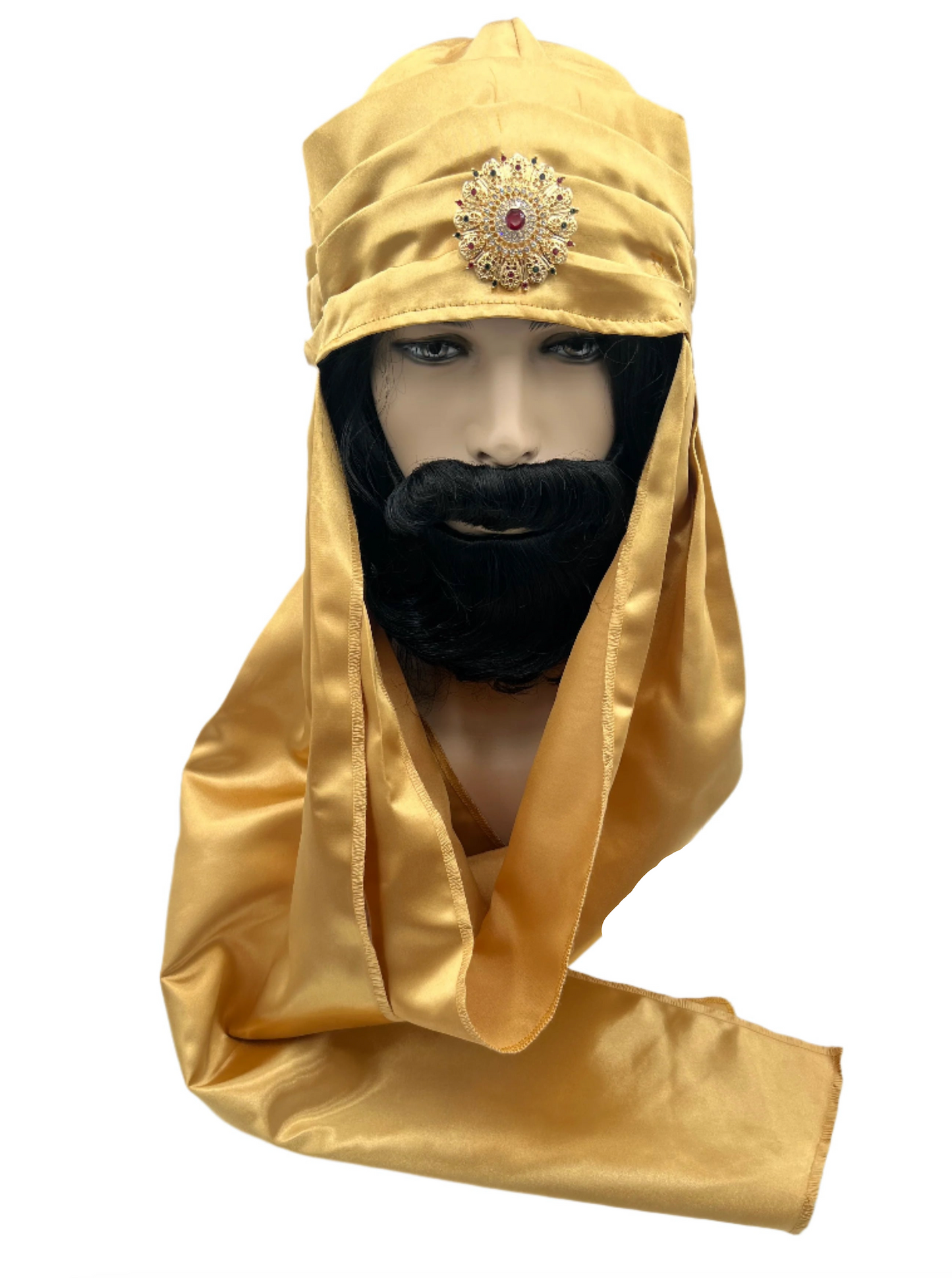 Gold Three Kings Satin Turban – Front View of Adjustable Magi Headpiece for Nativity Costumes and Religious Pageants.