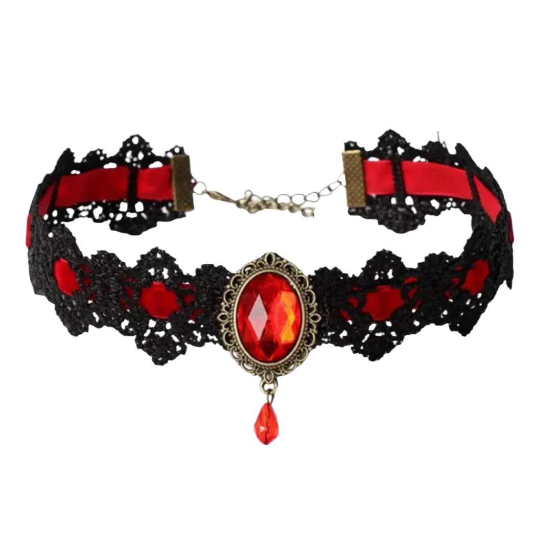 Gothic vampire choker – Elegant Victorian-style lace necklace with ornate pendant, perfect for vampire, gothic, and historical costumes.