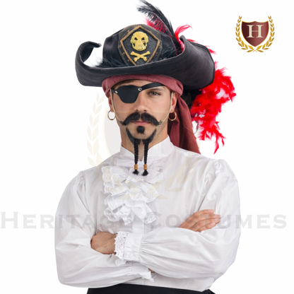High Seas Rogue Tricorne – Adjustable Pirate Hat with Skull Emblem & Feather Accent