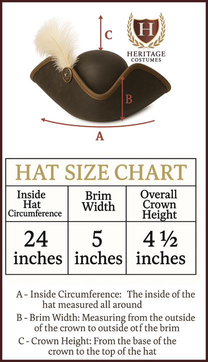 Calico Jack's Tricorne – Adjustable Faux Suede Pirate Hat with Feather Accessory