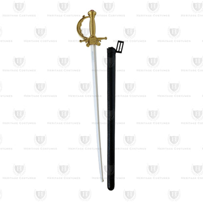 Gold Military Sword Saber unsheathed – decorative replica with jeweled hilt and detailed blade, ideal for historical costumes or reenactments