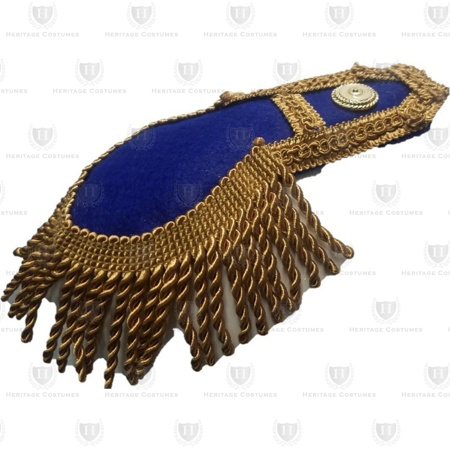 Military blue and gold trimmed epaulettes featuring a luxurious design with intricate detailing, perfect for adding authenticity to historical military uniforms or costumes.