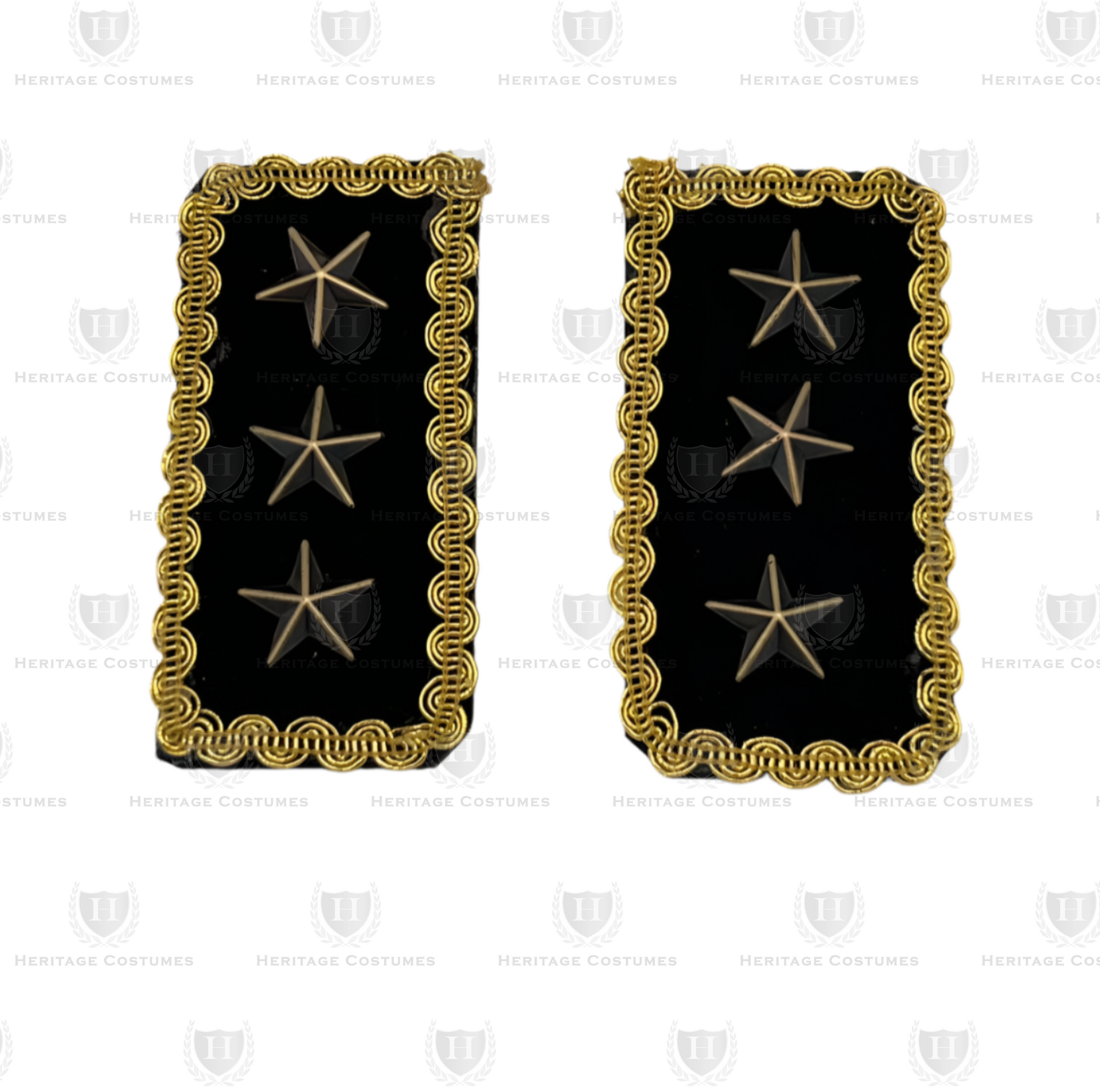 Pair of military shoulder boards featuring intricate detailing and metal star accents, perfect for historical reenactments, military uniforms, and costume accessories.