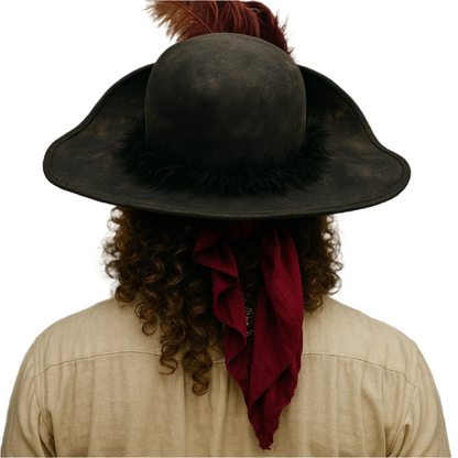 Blackbeard Pirate Hat – Weathered Faux Leather Hat with Feather Accent
