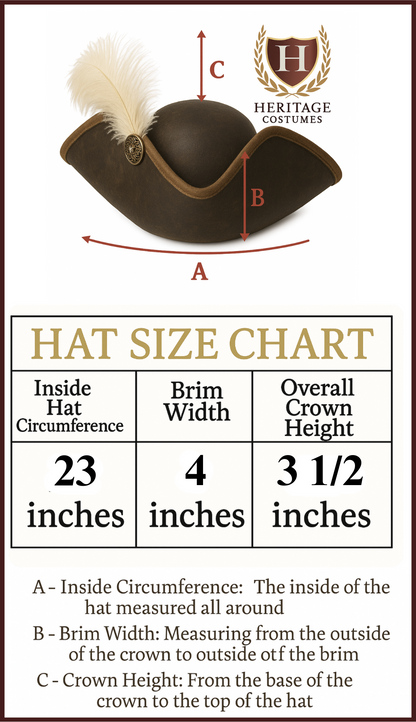 Child’s 18th-Century Tricorn Hat – Colonial & Revolutionary War Style in Heavy Felt