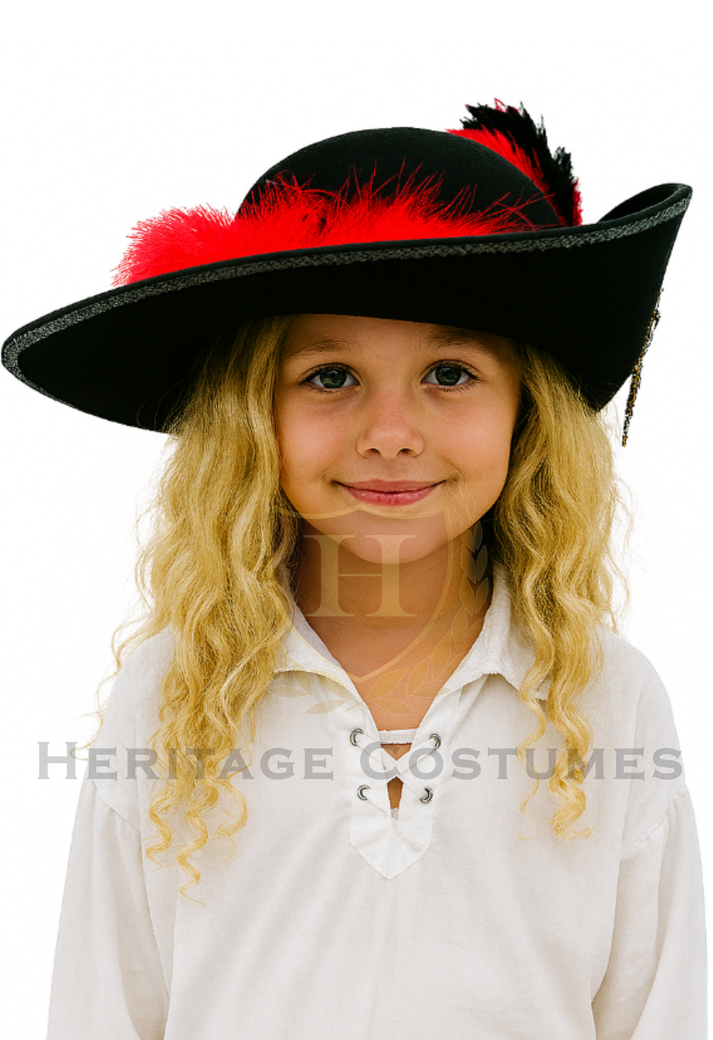 Girls Swashbuckler Pirate Hat with Feathers & Skull Charm