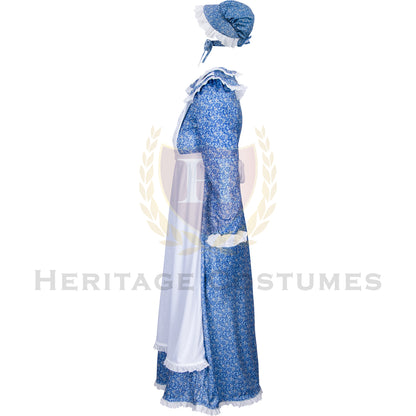 American Frontier Pioneer Girl Dress with Matching Bonnet and Apron