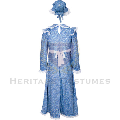 American Frontier Pioneer Girl Dress with Matching Bonnet and Apron
