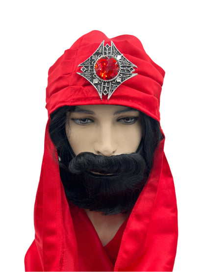 Red Three Kings Satin Turban with Silver Embellishment – Adjustable Magi Headpiece for Nativity Costumes and Religious Pageants.