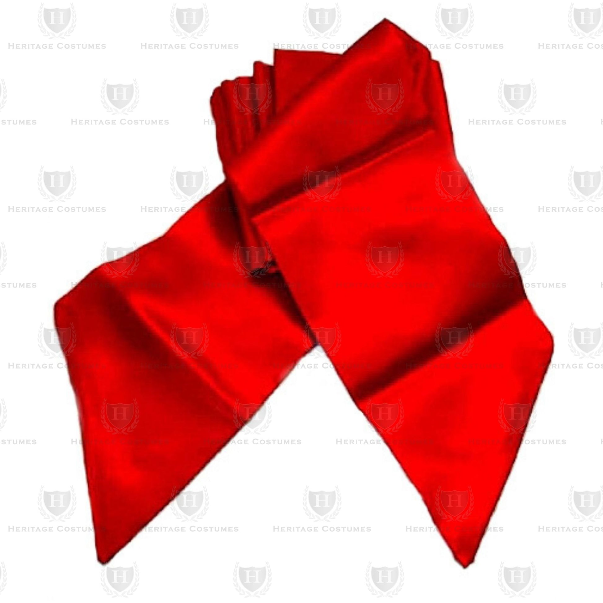 Red military sash crafted from durable satin fabric, featuring a double-thick design and measuring 56 inches long by 4 inches wide, ideal for enhancing historical military uniforms or costumes.