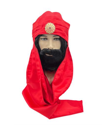 Red Three Kings Satin Turban – Front View of Adjustable Magi Headpiece for Nativity Costumes and Religious Pageants.