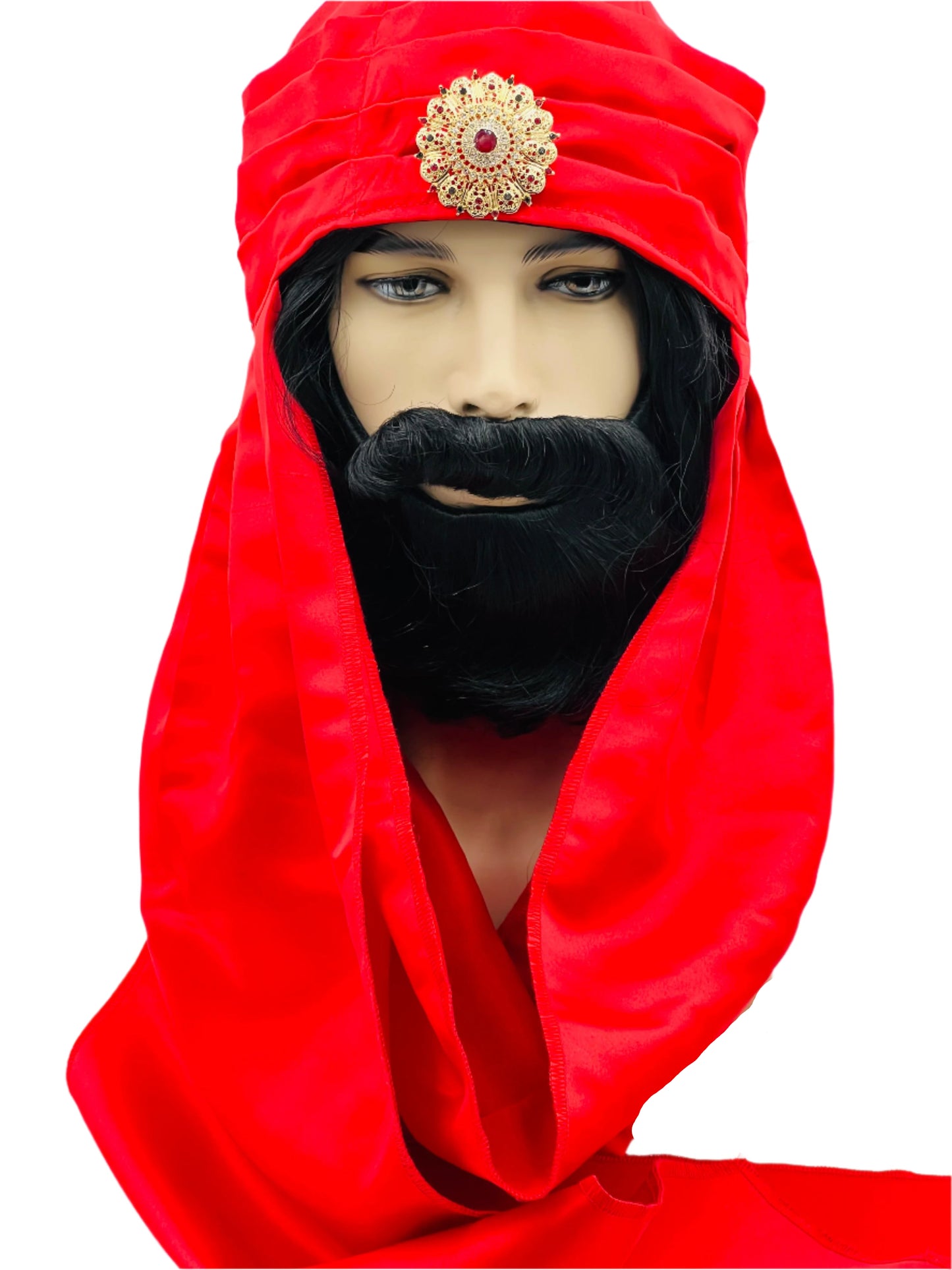 Regal Red Three Kings Magi Satin Turban with Gold Embellishment – Adjustable Headpiece for Nativity Costumes and Religious Pageants