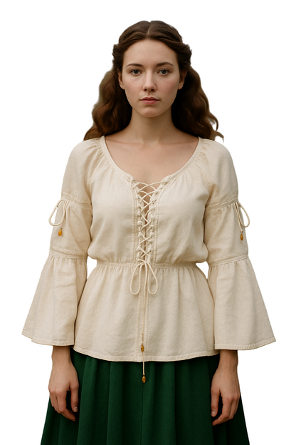 Ladies Long-sleeve Lace-up Renaissance Blouse