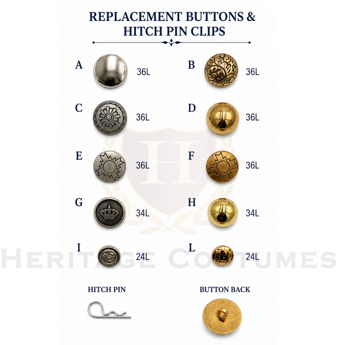 Colonial Costume Replacement Button Sets