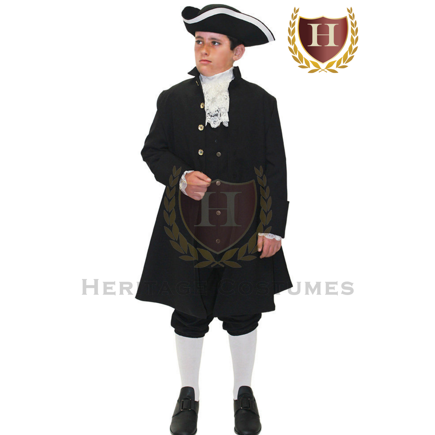 Child wearing a Roger Sherman colonial costume inspired by the American Revolutionary War.