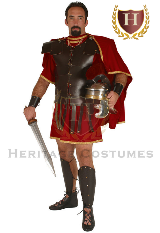 Deluxe Roman centurion costume with armor, red cape, and helmet – ancient soldier outfit for men