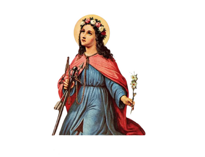 Artistic image of Saint Philomena holding a palm of martyrdom and anchor, symbolizing her purity, faith, and strength in Christian tradition.