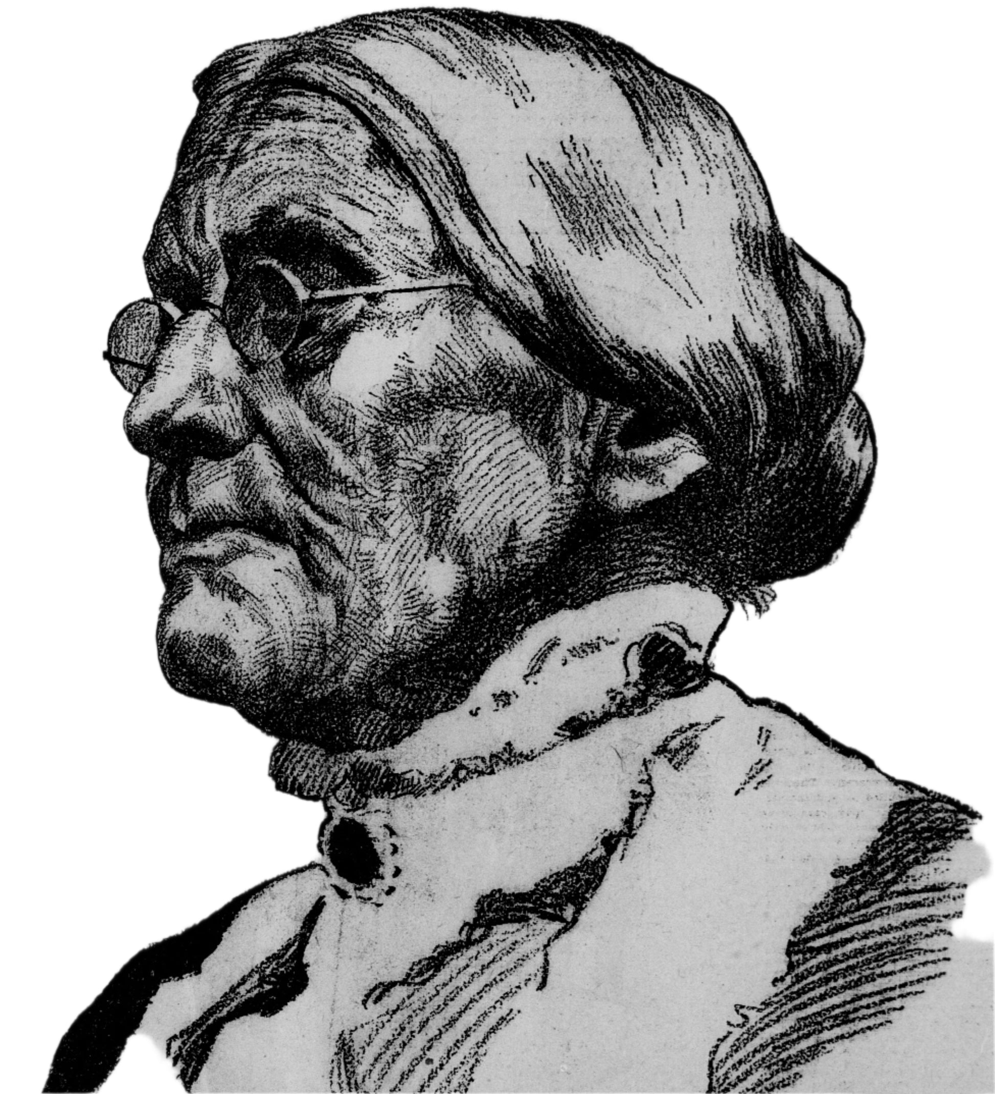 Black and white drawing of Susan B. Anthony – Historic portrait of the women's suffrage leader, perfect for educational use and historical references.