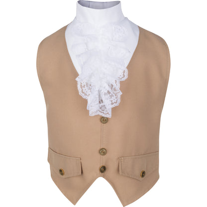 Front view of a tan military waistcoat featuring a tailored design, buttoned front, and historically inspired details, perfect for completing a Revolutionary War or colonial-era uniform.