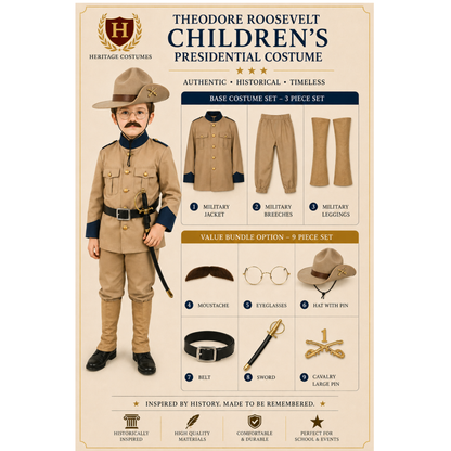 Theodore "Teddy" Roosevelt Children's Rough Rider Costume, Spanish American War Uniform