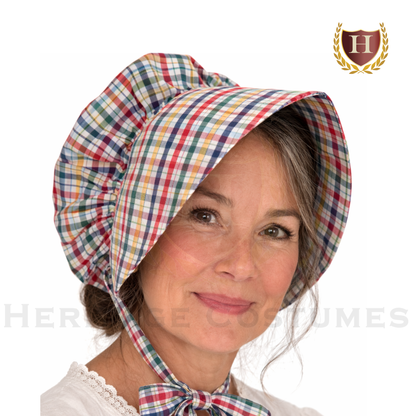 Victorian Plaid Bonnet Prairie Pioneer Headwear