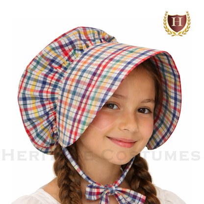 Victorian Plaid Bonnet Prairie Pioneer Headwear