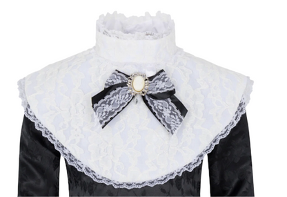 Victorian Cameo Lace Bow – Elegant Removable Accessory with Black Satin Ribbon, Perfect for Historical Costumes and 19th-Century Attire.