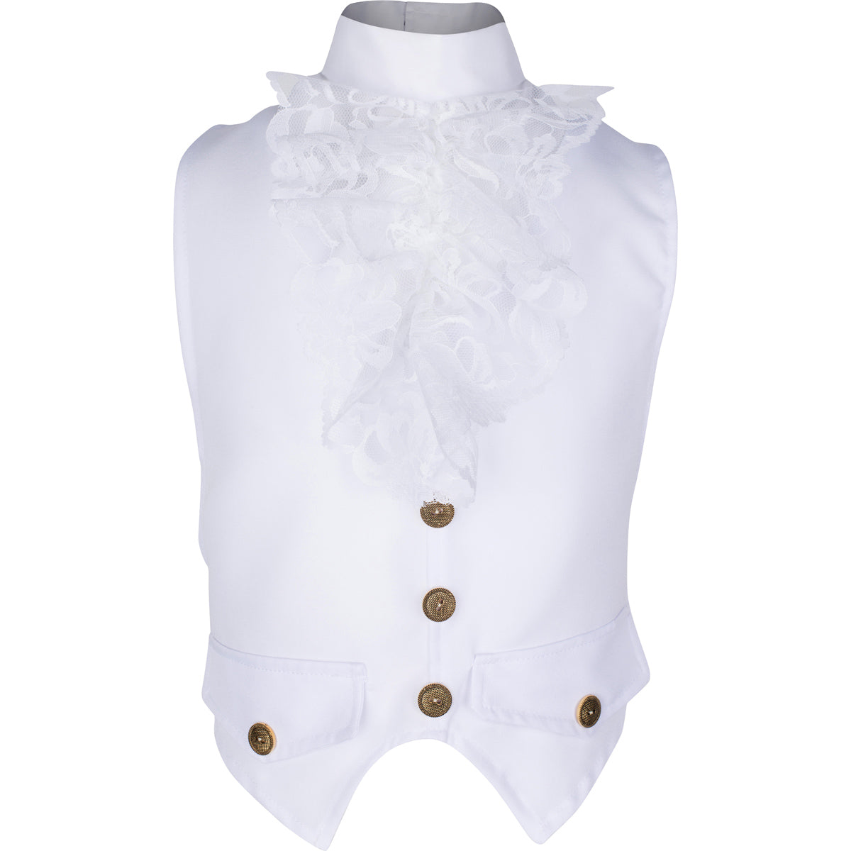 White colonial military waistcoat featuring a classic design, perfect for historical reenactments, Revolutionary War costumes, and colonial-themed events.