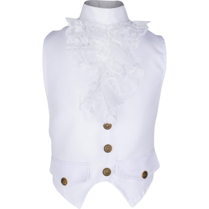 White colonial military waistcoat featuring a classic design, perfect for historical reenactments, Revolutionary War costumes, and colonial-themed events.