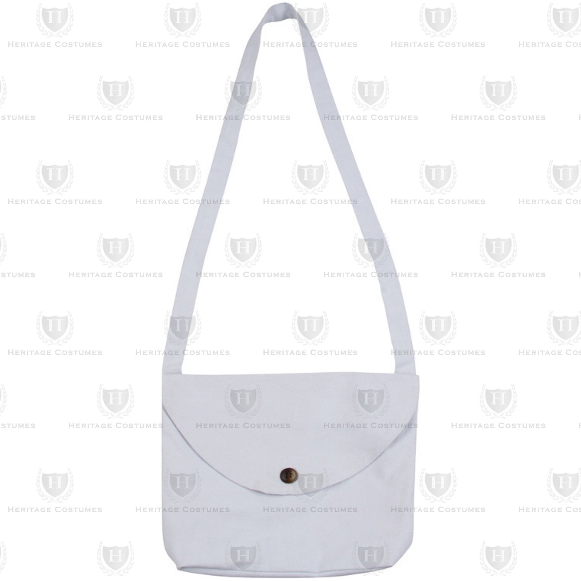White canvas haversack historically used by soldiers to carry personal belongings and supplies, perfect for reenactments, historical costumes, or educational displays.