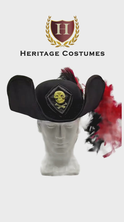 High Seas Rogue Tricorne – Adjustable Pirate Hat with Skull Emblem & Feather Accent