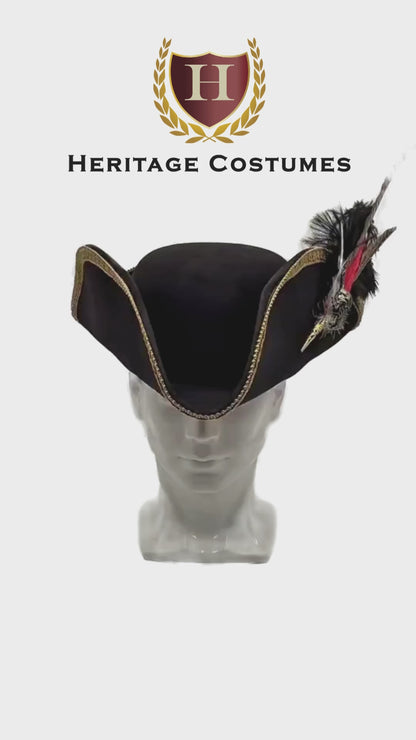 Calico Jack's Tricorne – Adjustable Faux Suede Pirate Hat with Feather Accessory