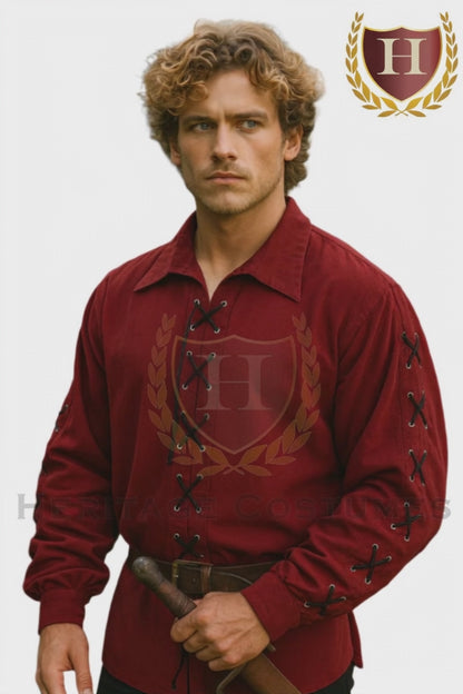 Men's Lace-Up Long Sleeve Renaissance Shirt, Pirate Shirt