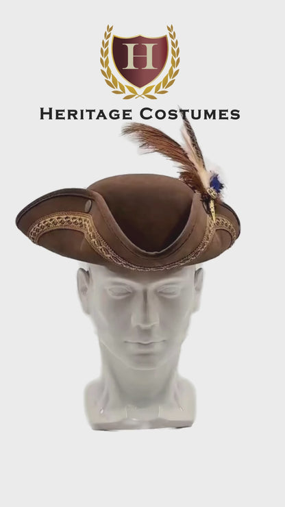 Children’s Brown Pirate Tricorn Hat – Faux Suede Colonial Style