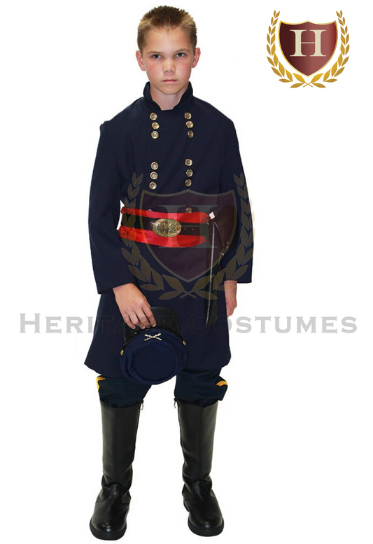 Child’s General George Meade Civil War costume with navy officer coat and gold trim – historical Union uniform for boys