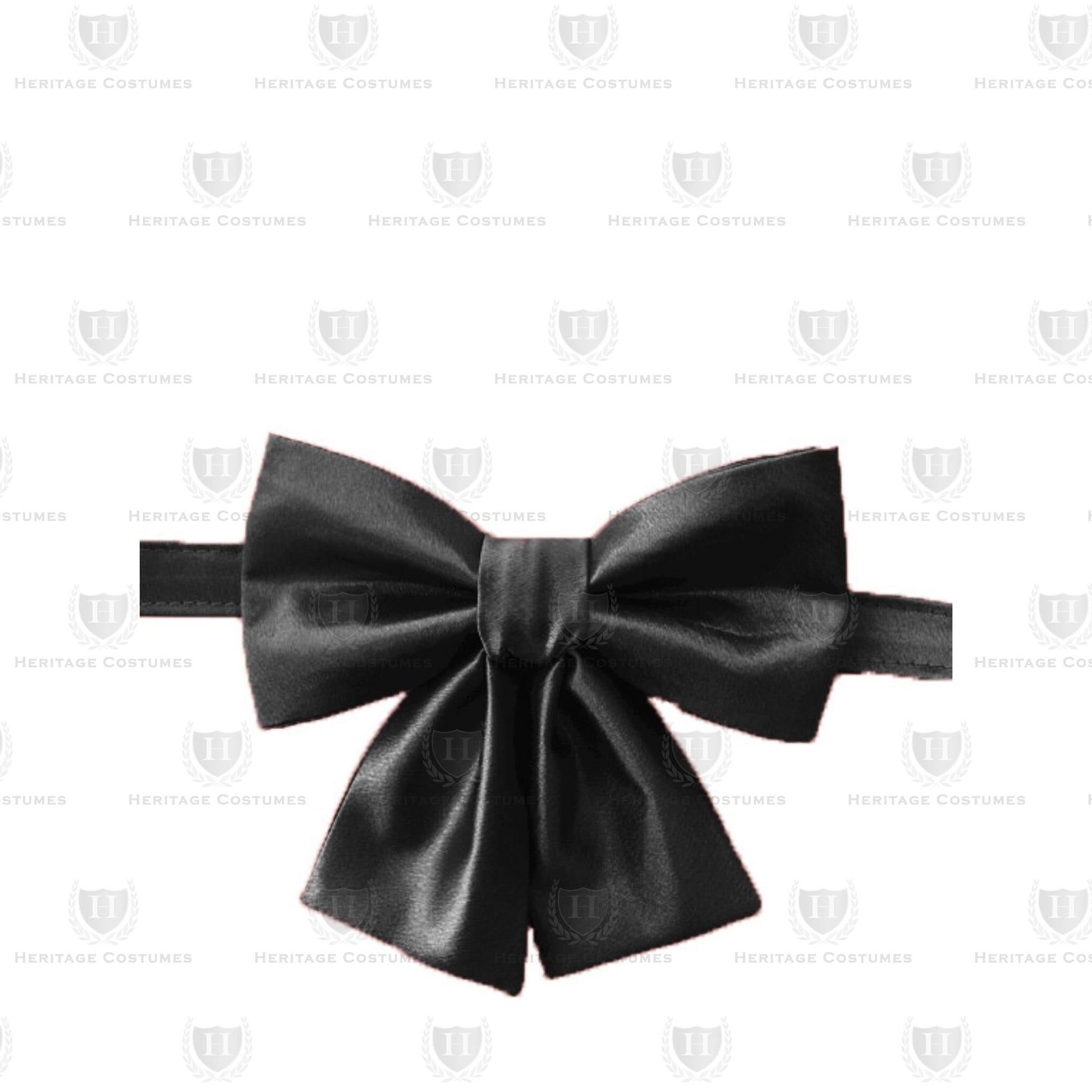 Elegant satin floppy tie with adjustable neckband and a secure metal hook-and-ring closure, offering a comfortable and stylish fit for formal or vintage-inspired attire.