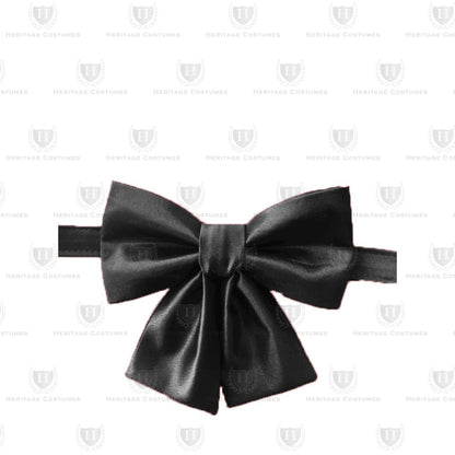 Elegant satin floppy tie with adjustable neckband and a secure metal hook-and-ring closure, offering a comfortable and stylish fit for formal or vintage-inspired attire.