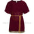 Authentic burgundy Roman/Grecian short tunic made from high-quality gabardine fabric, featuring Greek-inspired trim and a gold rope belt. Perfect for historical reenactments, toga parties, theatrical performances, and ancient warrior or senator costumes.