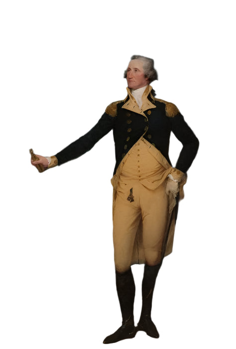 Formal portrait of George Washington, the first President of the United States, depicted in 18th-century attire, symbolizing leadership during the American Revolution.