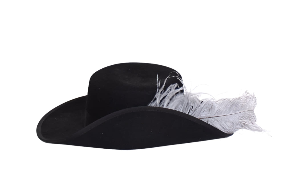 Marie-Madeleine Jarret de Verchères hat – Classic wide-brimmed black colonial hat, perfect for historical reenactments, New France costumes, and 17th-century attire.