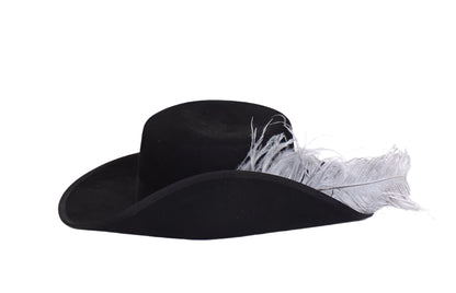 Marie-Madeleine Jarret de Verchères hat – Classic wide-brimmed black colonial hat, perfect for historical reenactments, New France costumes, and 17th-century attire.