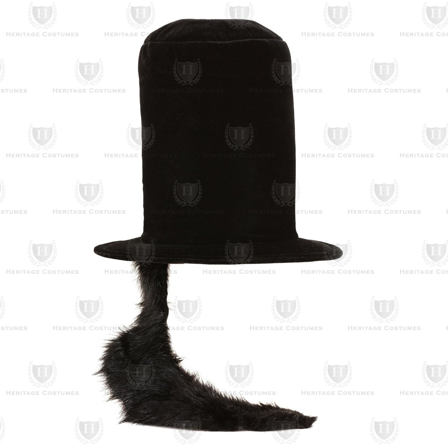 Open View Collapsible felt stovepipe hat with an attached beard, designed to replicate Abraham Lincoln’s iconic look. Made from luxurious velvet material with an internal size adjuster for a comfortable fit. Perfect for historical reenactments, Presidents’ Day, and educational events.