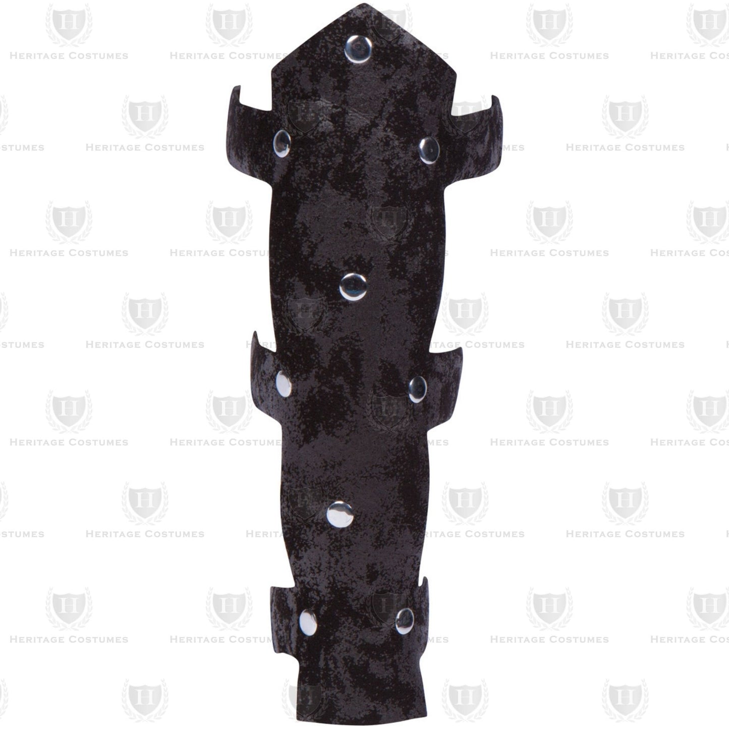 Roman Warrior Leg Guards crafted from distressed faux suede with black vinyl trim, designed for an authentic battle-ready look, perfect for historical reenactments, cosplay, and Roman-themed costumes.