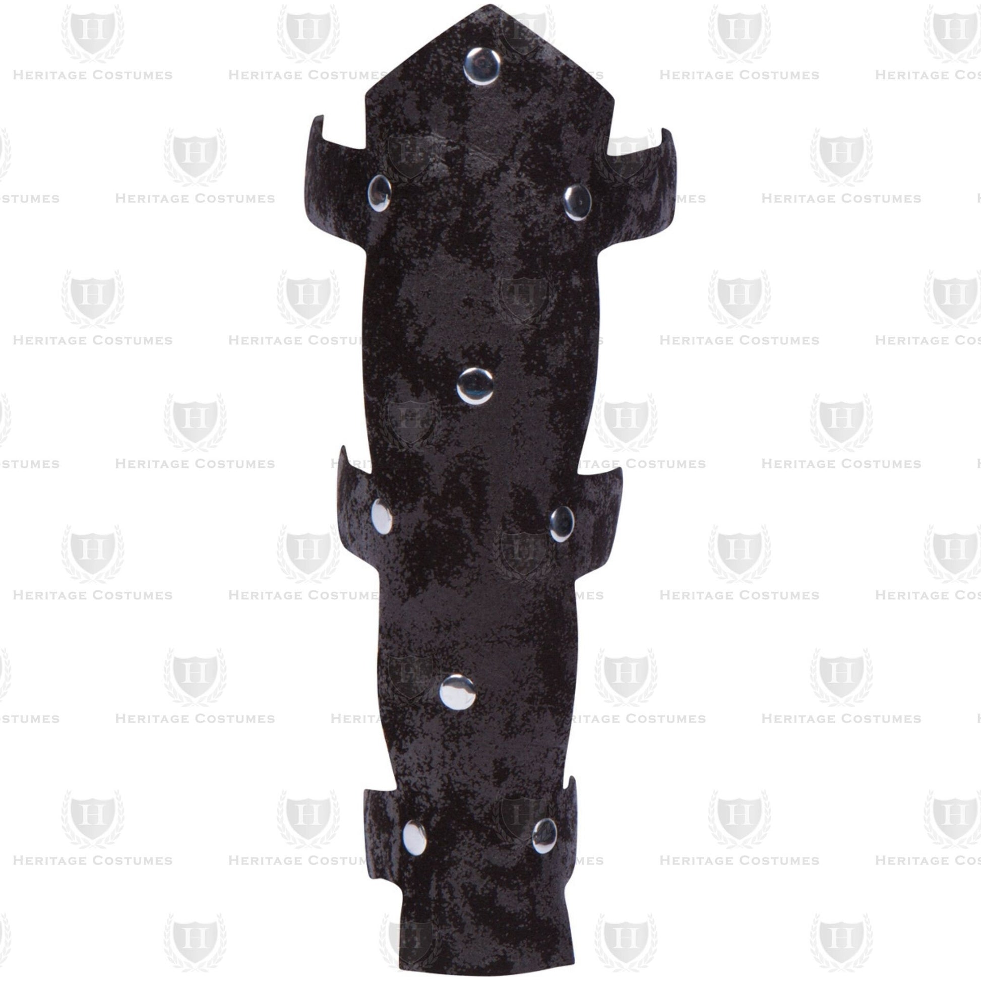 Roman Warrior Leg Guards crafted from distressed faux suede with black vinyl trim, designed for an authentic battle-ready look, perfect for historical reenactments, cosplay, and Roman-themed costumes.
