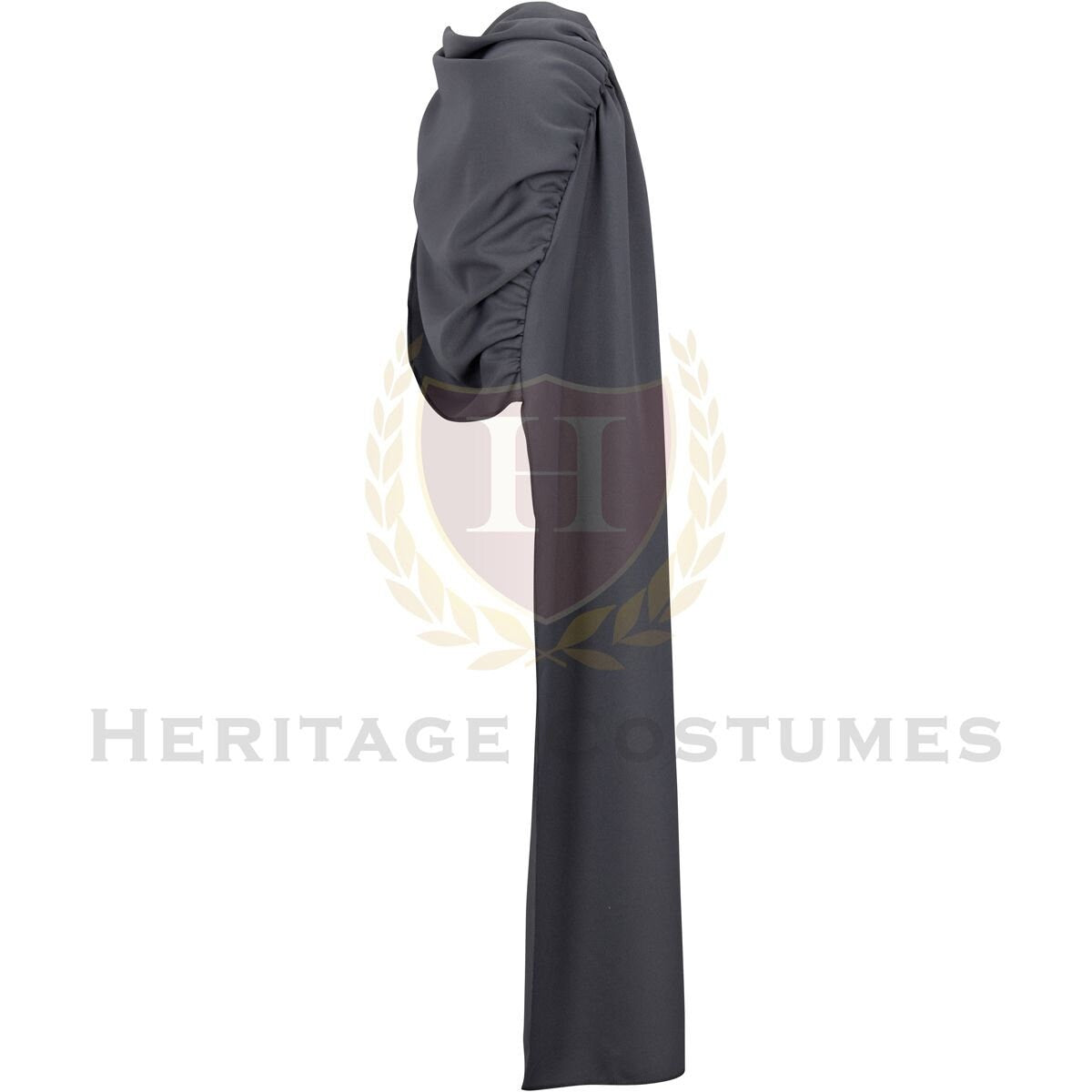 Side view of a grey Roman cloak, crafted from durable heavy poly gabardine fabric. Designed with a slip-over-the-head fit, draping elegantly over the shoulders. A historical garment inspired by the pallium and lacerna, perfect for Roman reenactments, theatrical performances, and historical cosplay.